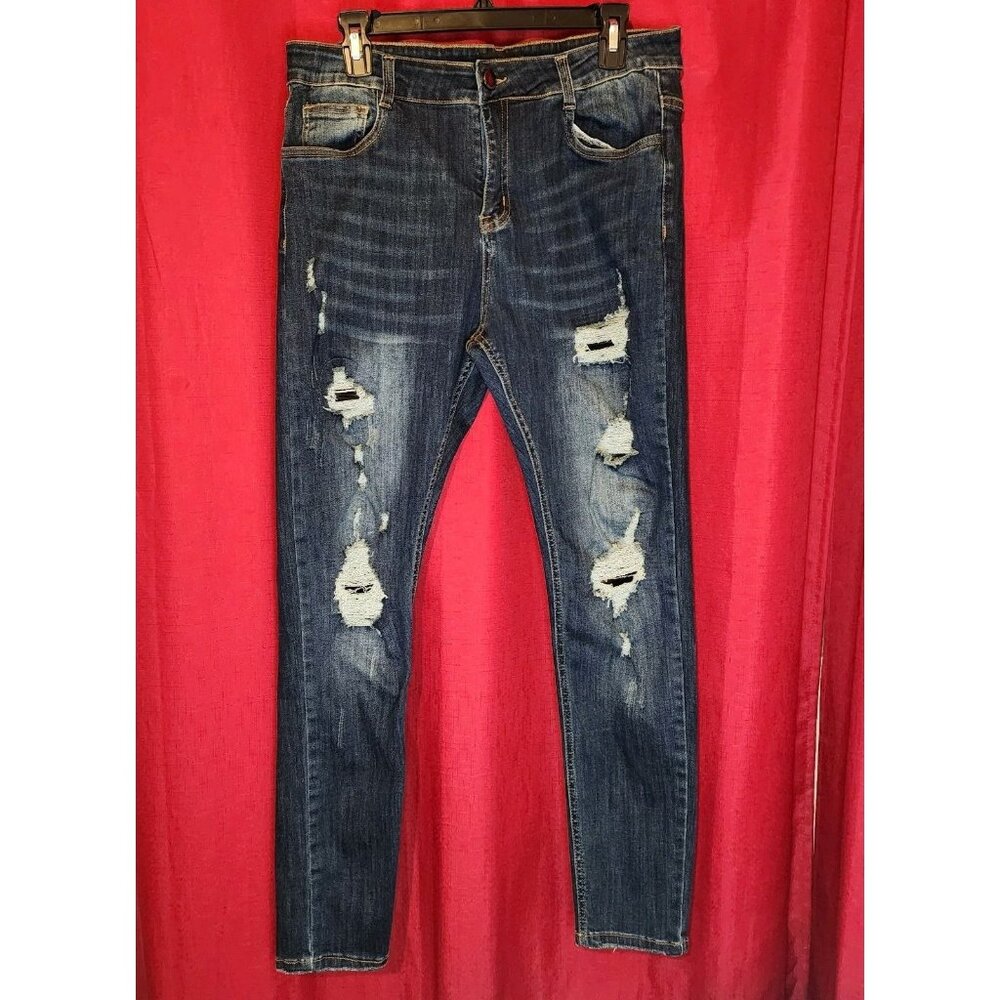 Skinny Fit Women's Jeans Distressed Blue Size 34